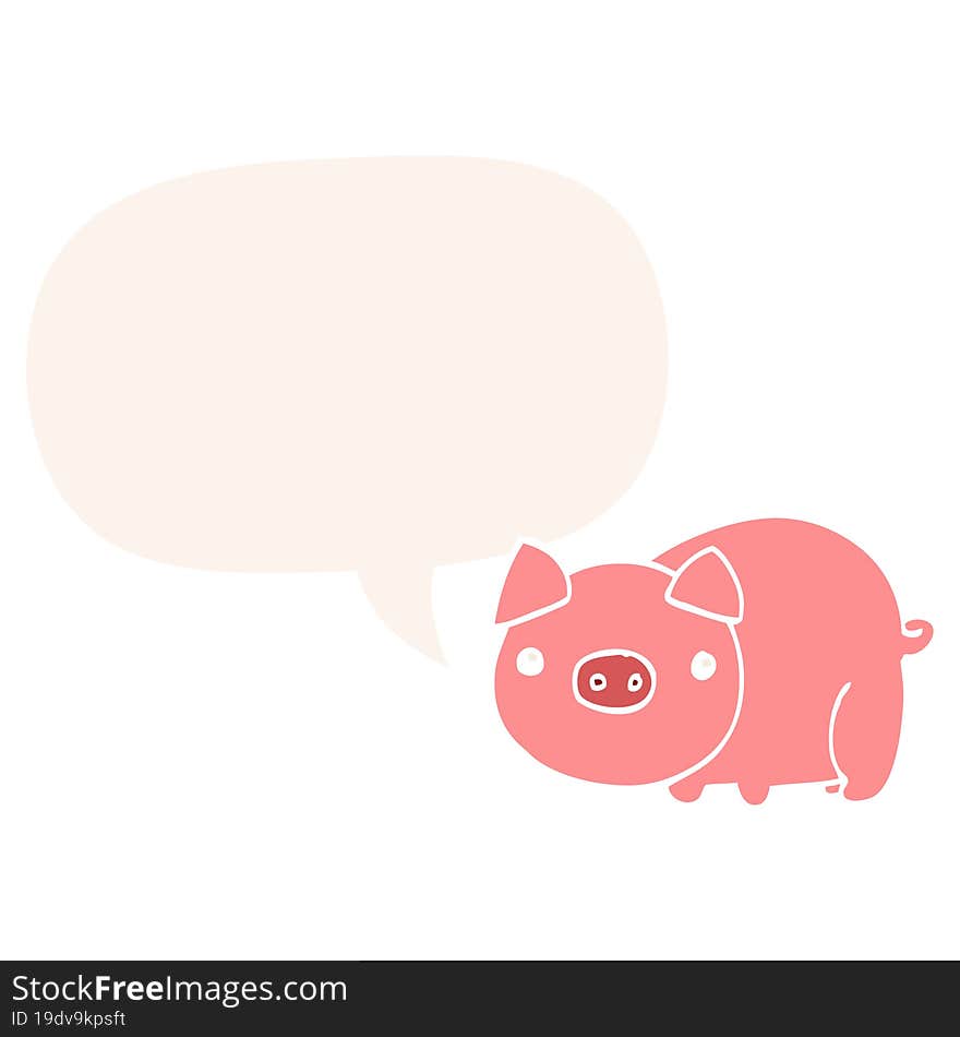 cartoon pig and speech bubble in retro style