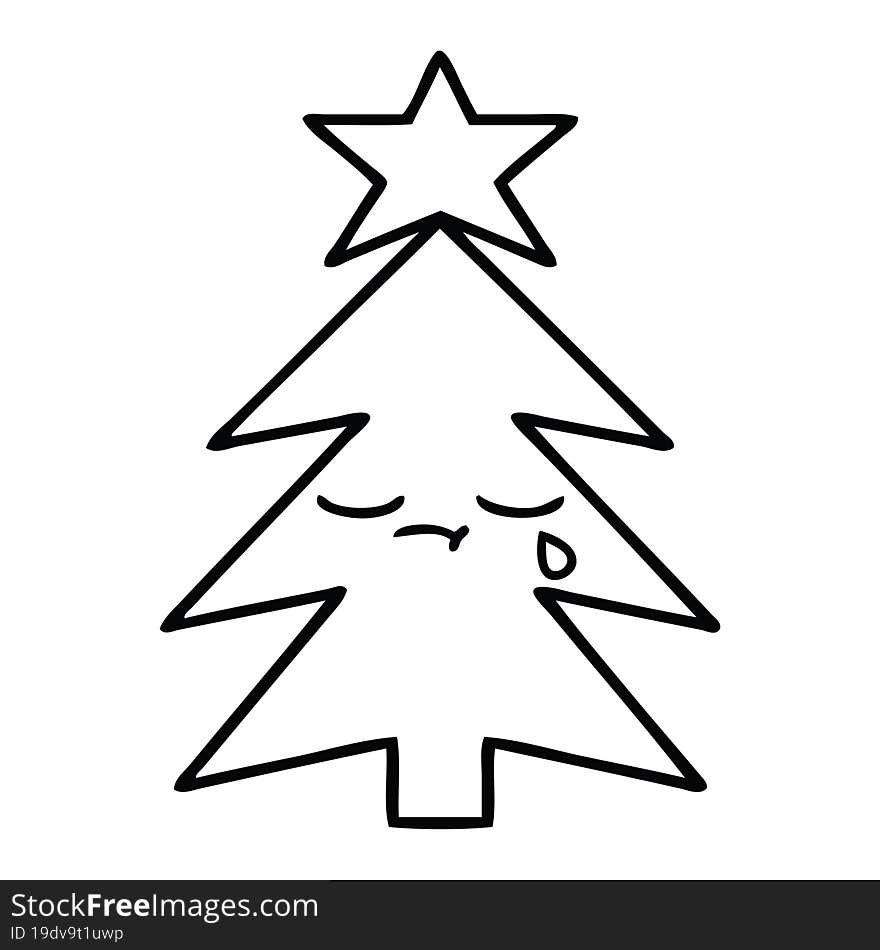 line drawing cartoon of a christmas tree