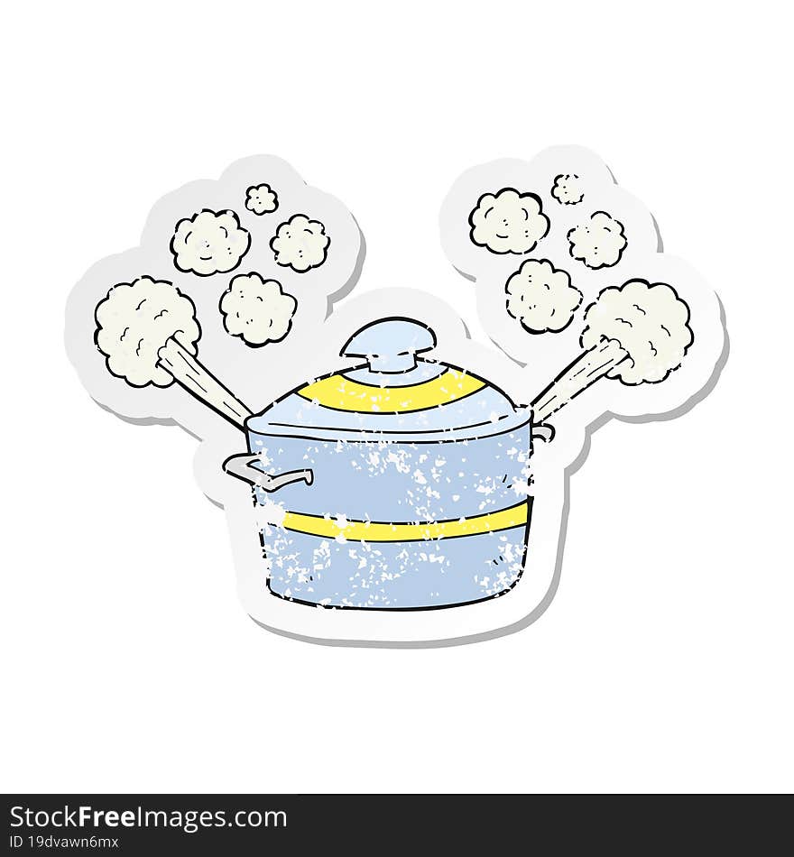 Retro Distressed Sticker Of A Cartoon Steaming Cooking Pot