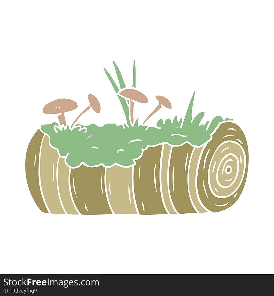 Flat Color Style Cartoon Old Log With Mushrooms