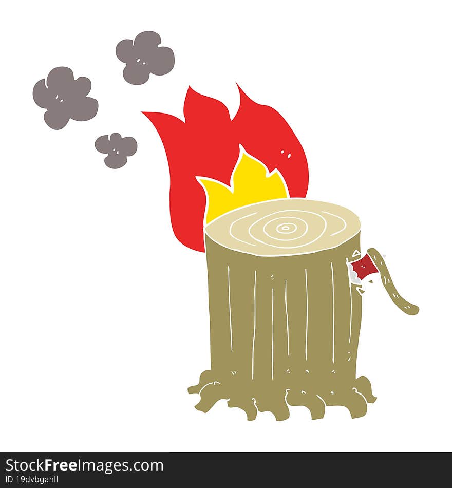 flat color illustration of a cartoon big tree stump