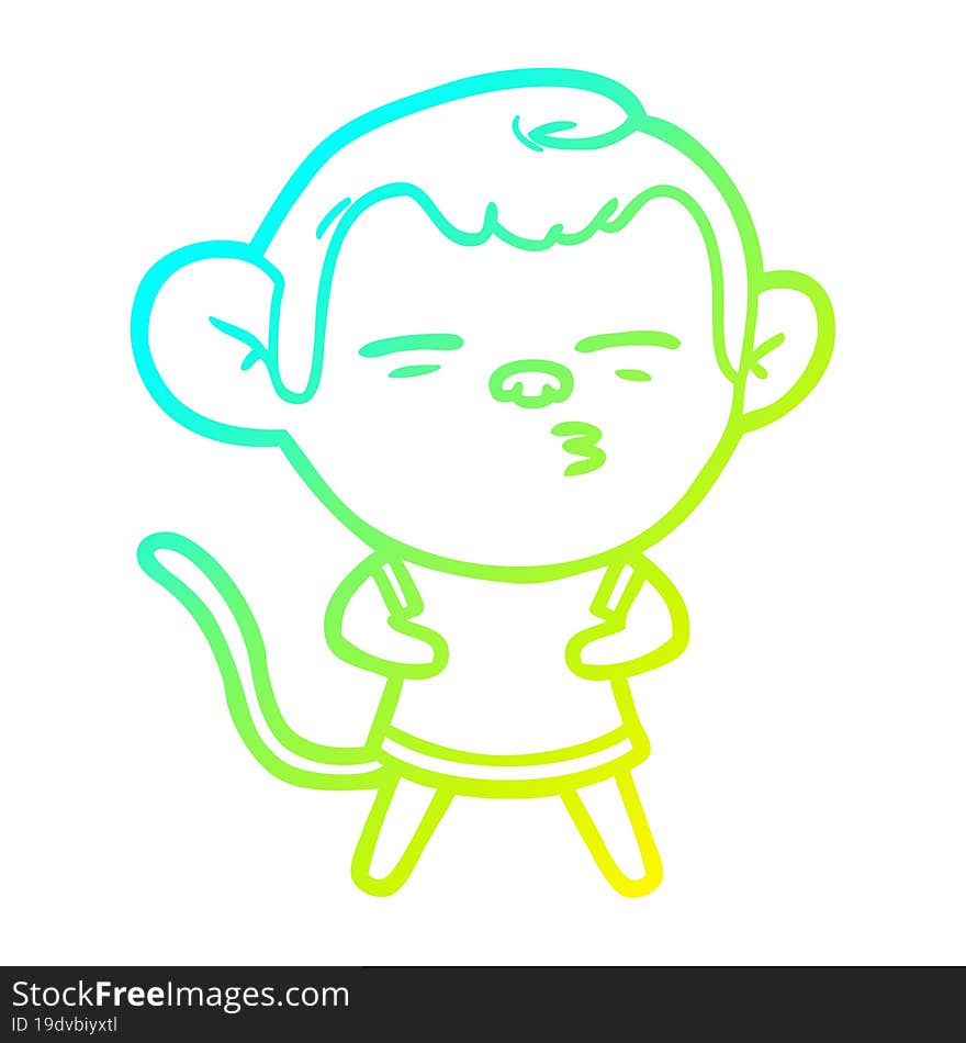 cold gradient line drawing cartoon suspicious monkey