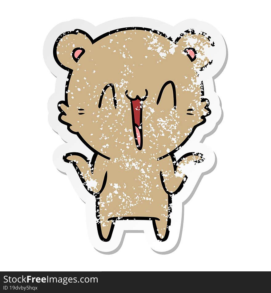 distressed sticker of a happy bear cartoon