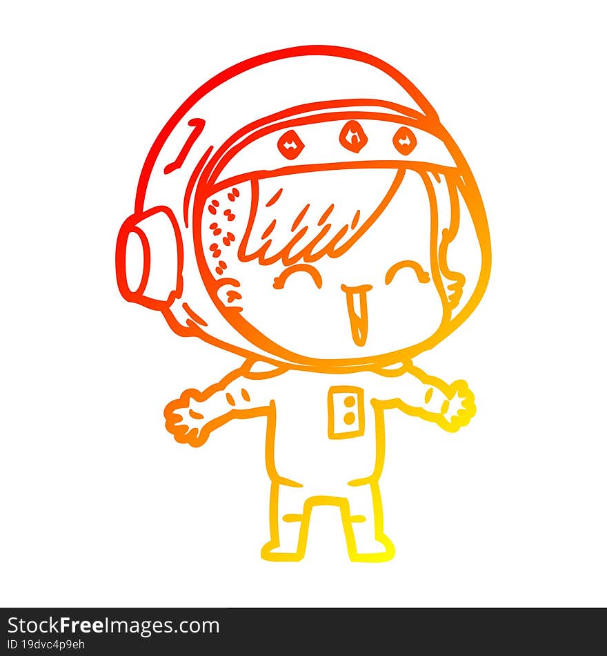 warm gradient line drawing of a cartoon laughing astronaut girl