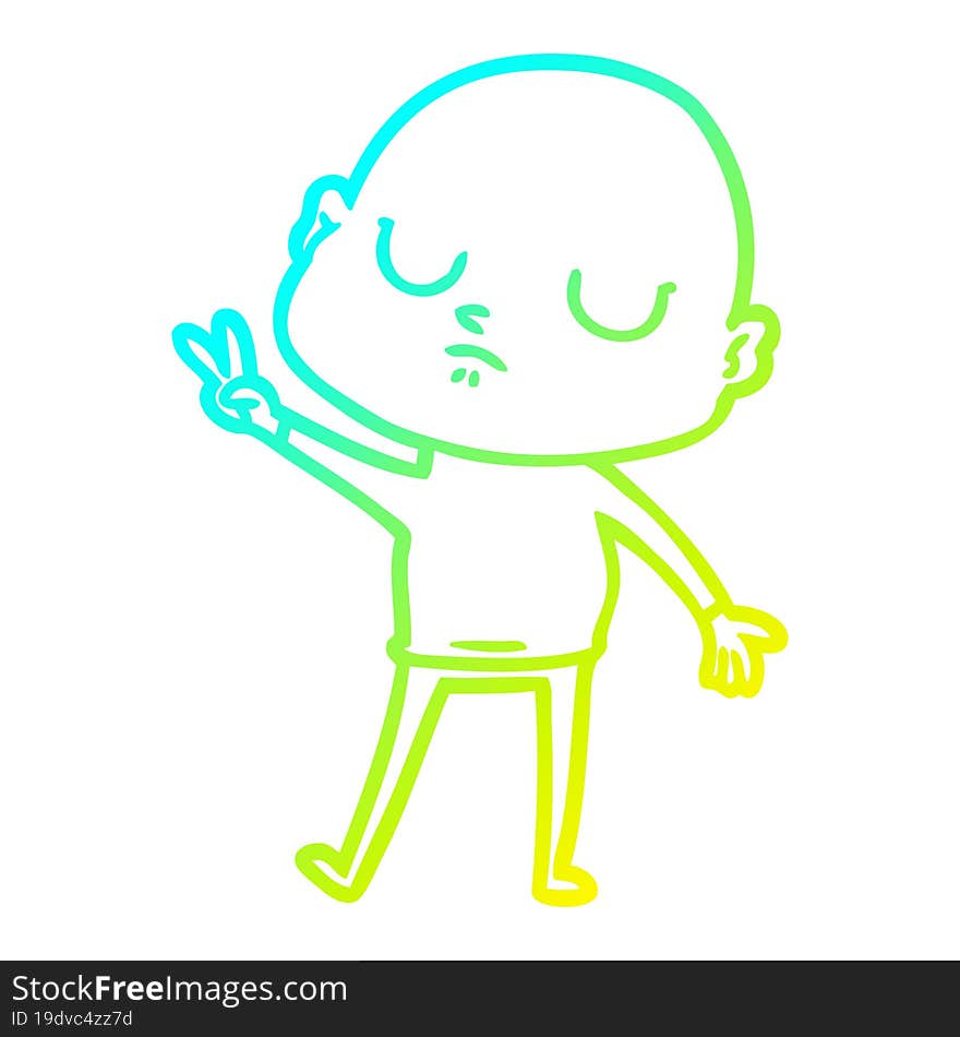 cold gradient line drawing of a cartoon bald man