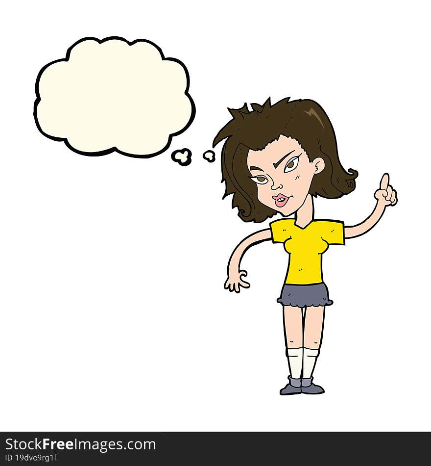 cartoon woman with idea with thought bubble