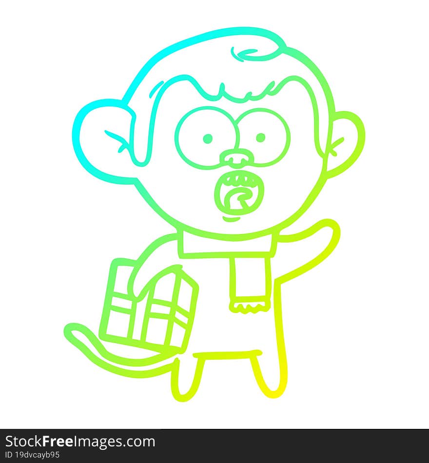 cold gradient line drawing cartoon shocked monkey