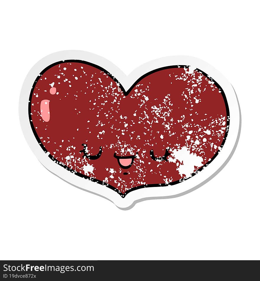 Distressed Sticker Of A Cartoon Love Heart Character