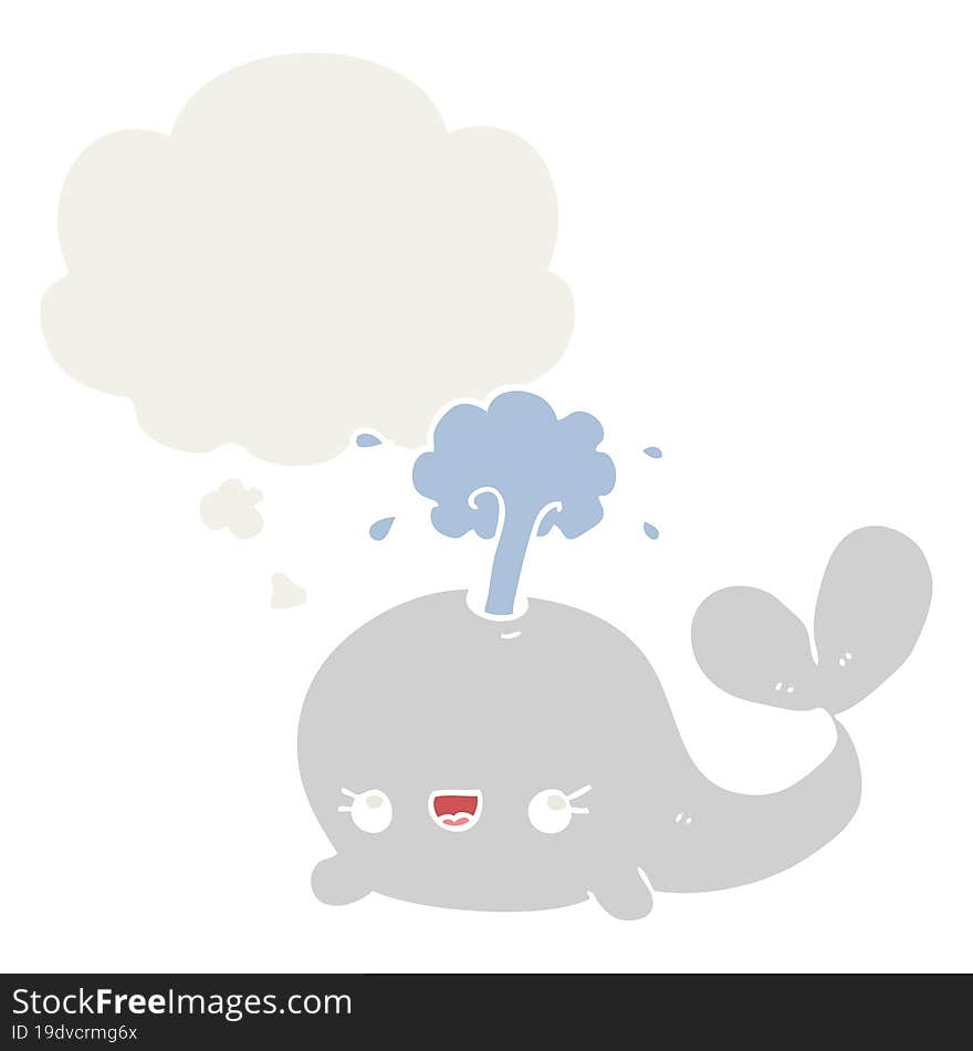 cute cartoon whale and thought bubble in retro style