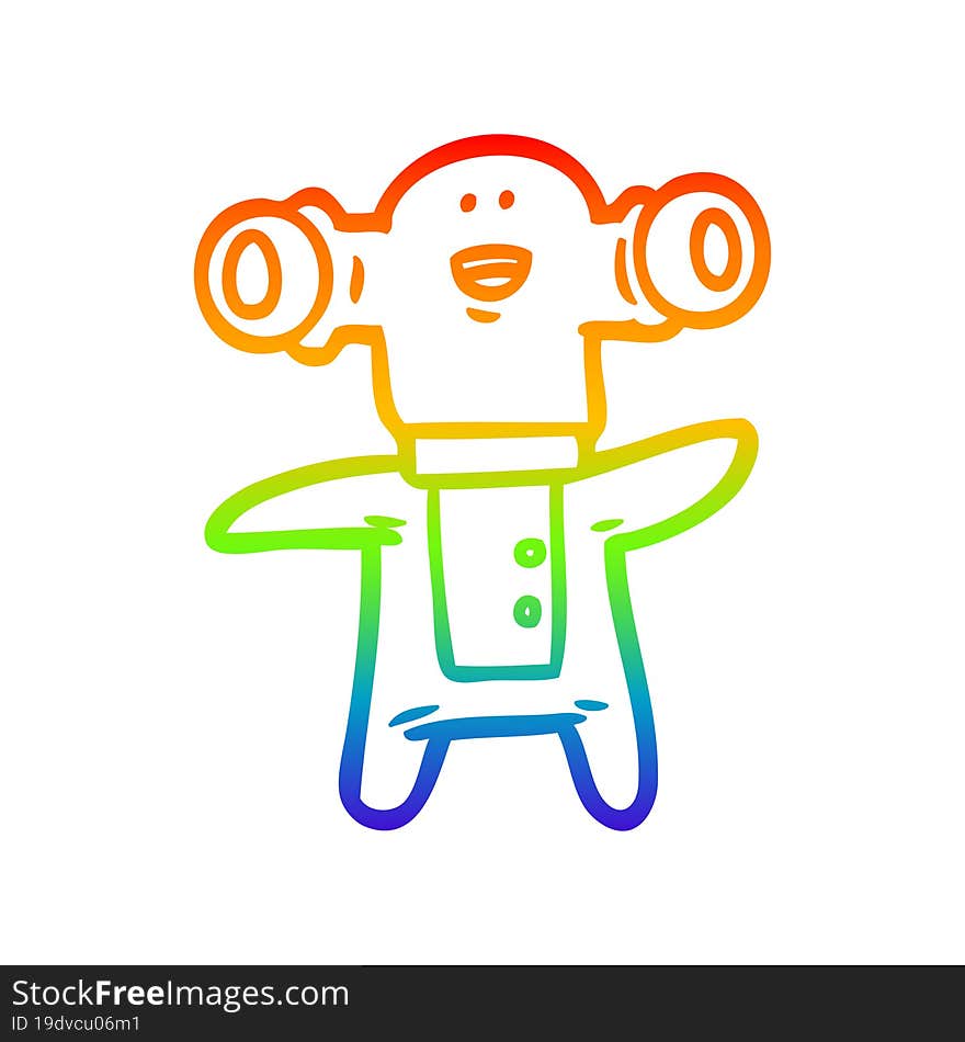 rainbow gradient line drawing of a friendly cartoon alien