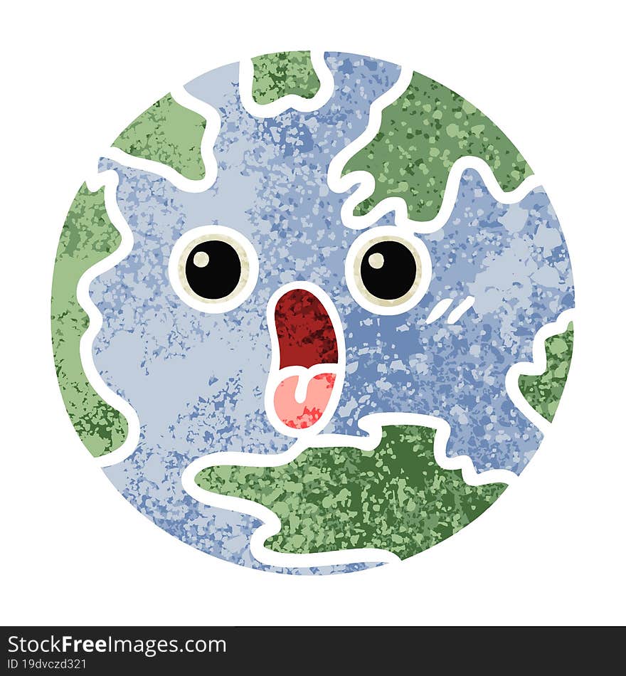 Retro Illustration Style Cartoon Planet Earth