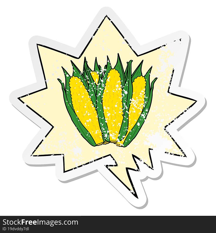 Cartoon Organic Corn And Speech Bubble Distressed Sticker