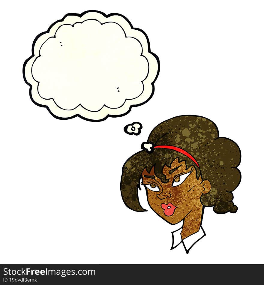 cartoon pretty woman with thought bubble