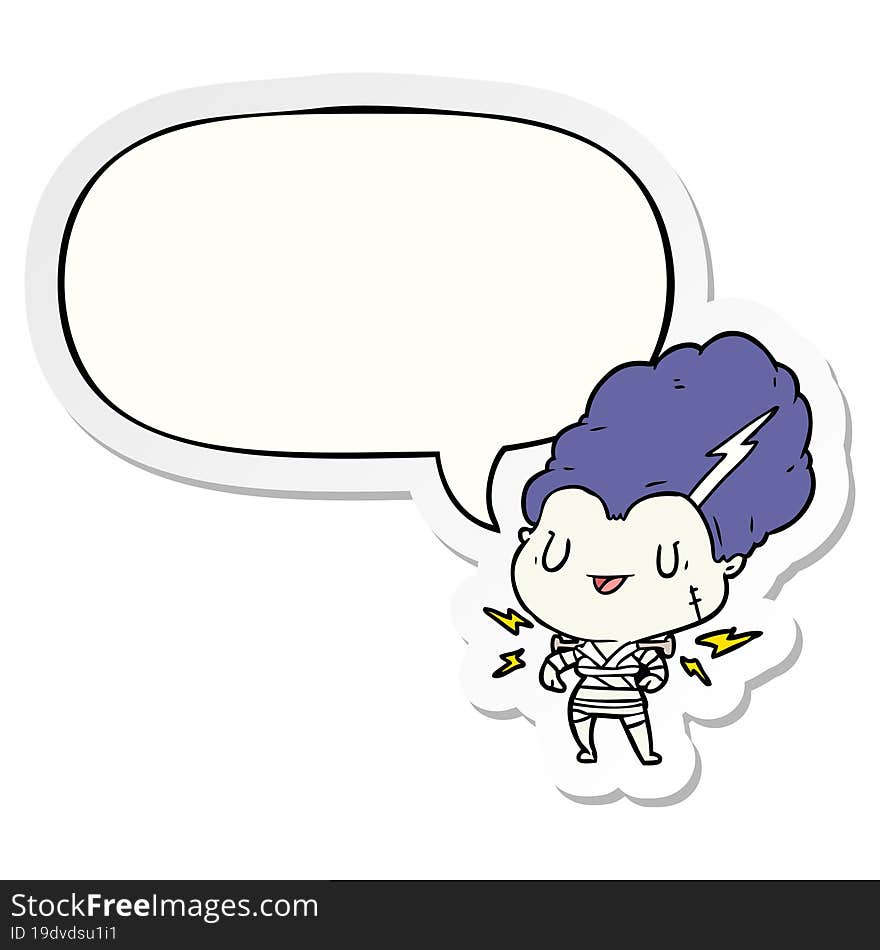 cartoon undead monster bride woman and speech bubble sticker