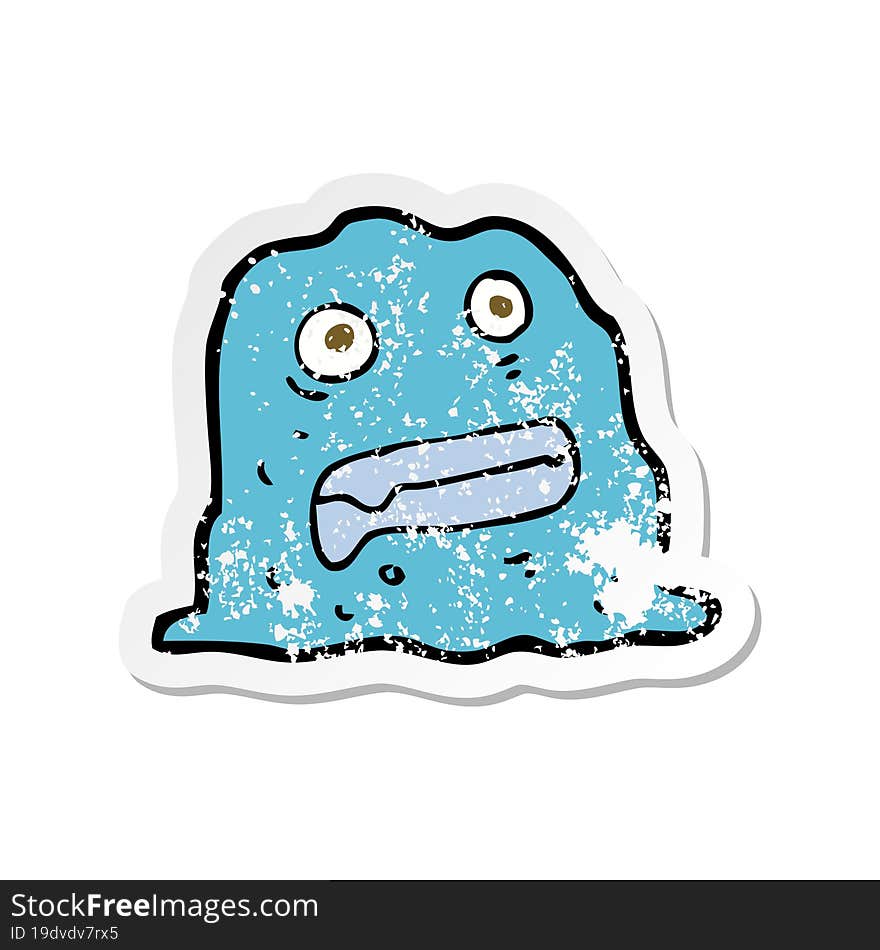 retro distressed sticker of a cartoon slime creature