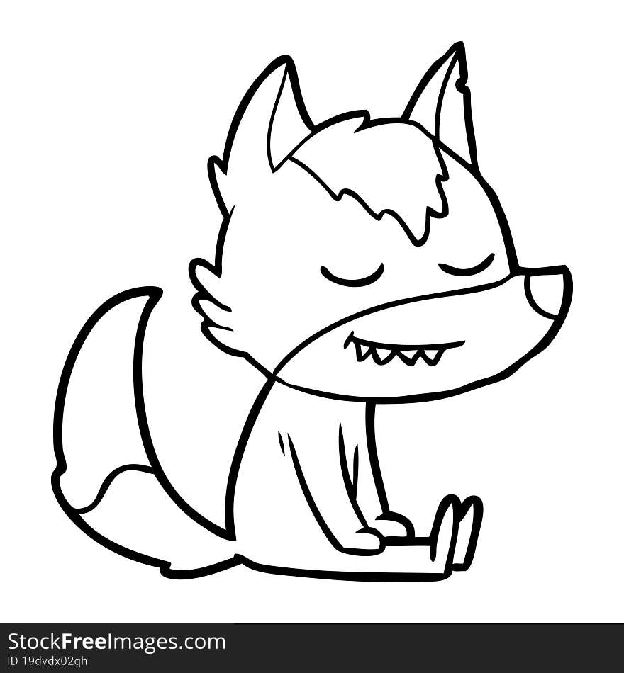 friendly cartoon wolf sitting down. friendly cartoon wolf sitting down