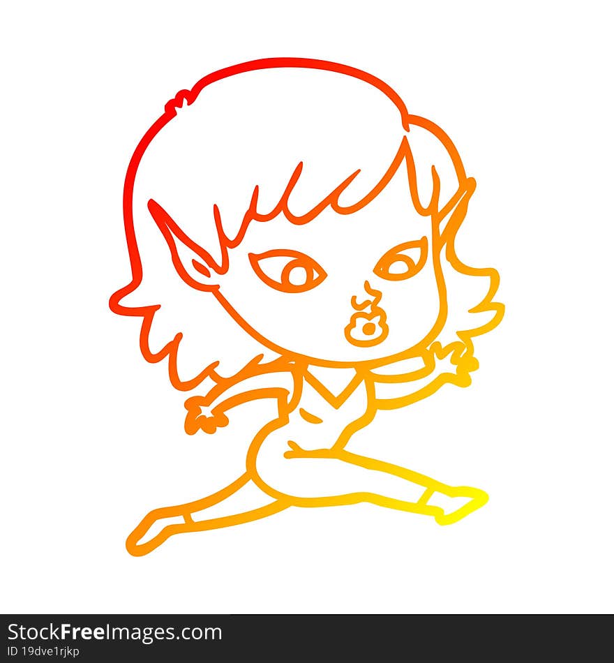 Warm Gradient Line Drawing Pretty Cartoon Elf Girl Running