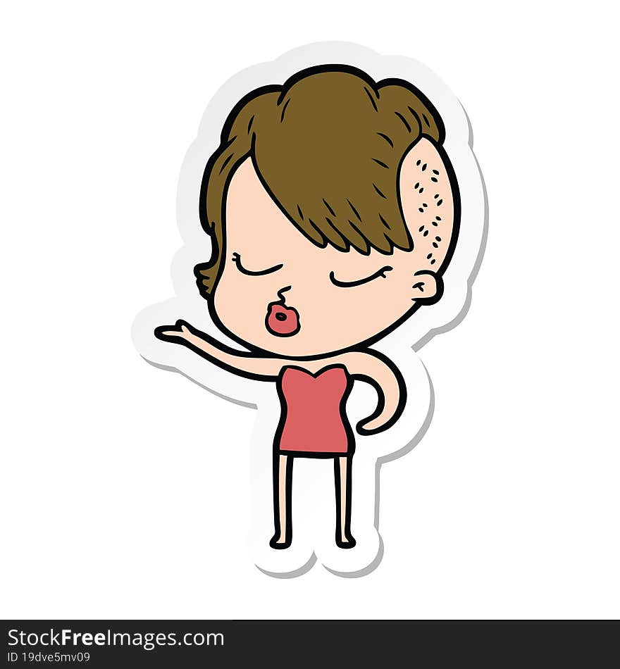 sticker of a cartoon pretty hipster girl