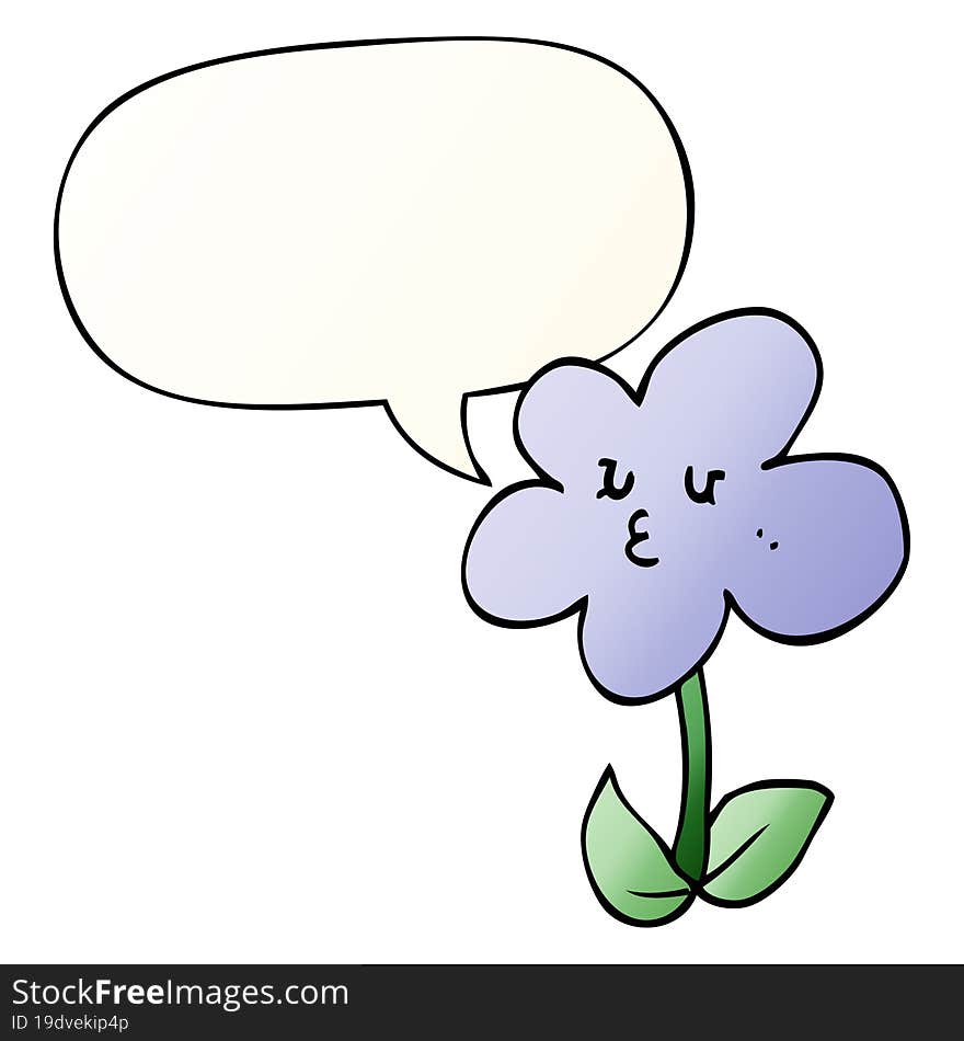 cartoon flower and speech bubble in smooth gradient style