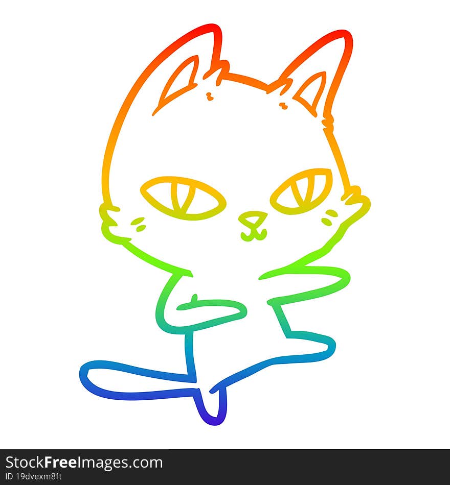 rainbow gradient line drawing of a cartoon cat dancing