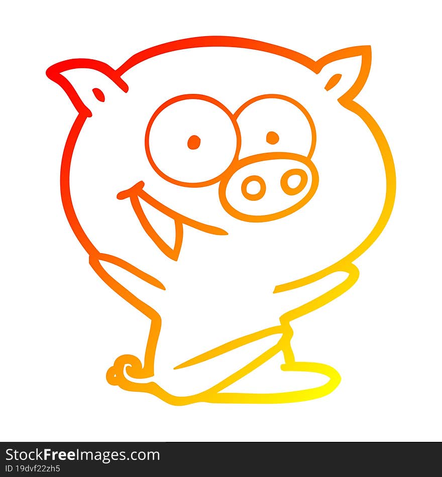 warm gradient line drawing of a cheerful sitting pig cartoon