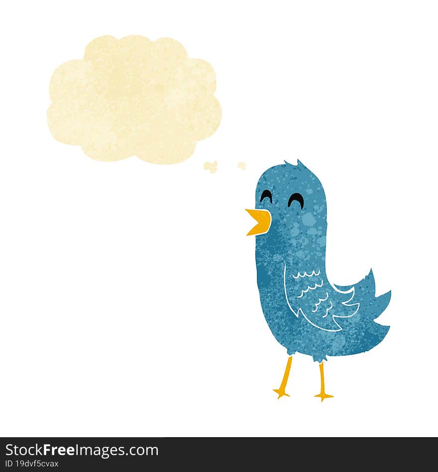 cartoon happy bird with thought bubble