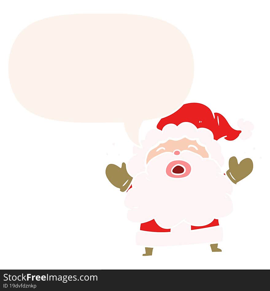 cartoon santa claus shouting in frustration and speech bubble in retro style