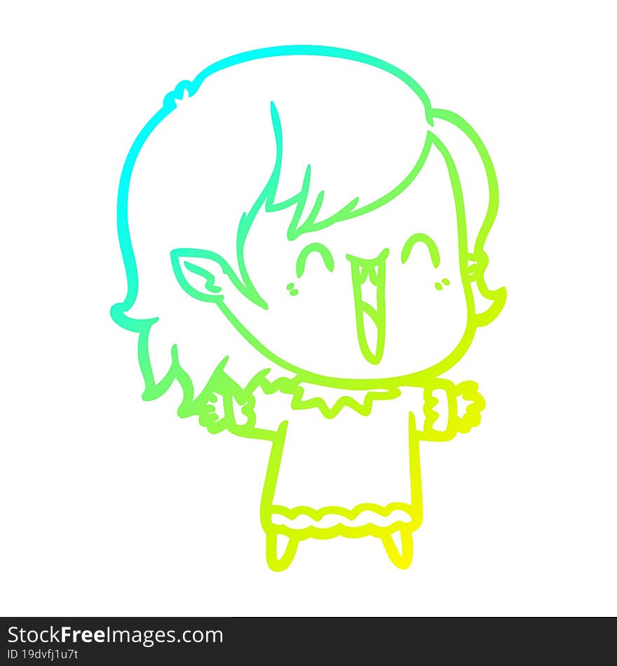 cold gradient line drawing cute cartoon happy vampire girl