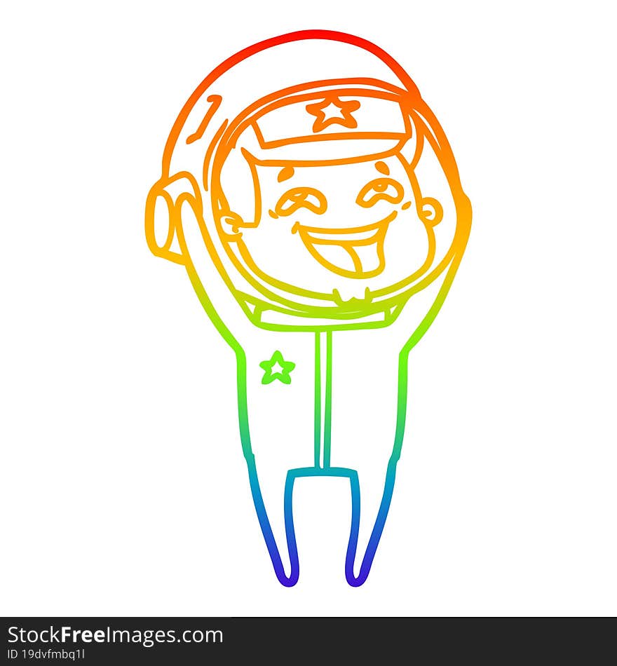 rainbow gradient line drawing cartoon laughing astronaut