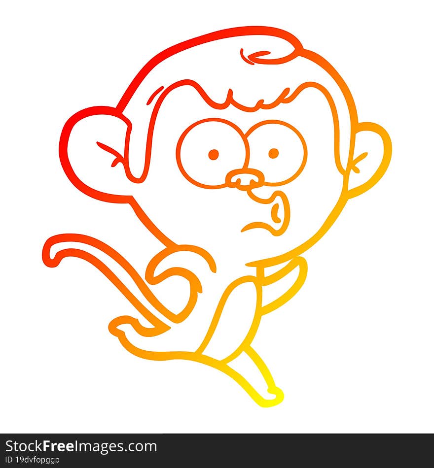 warm gradient line drawing of a cartoon surprised monkey