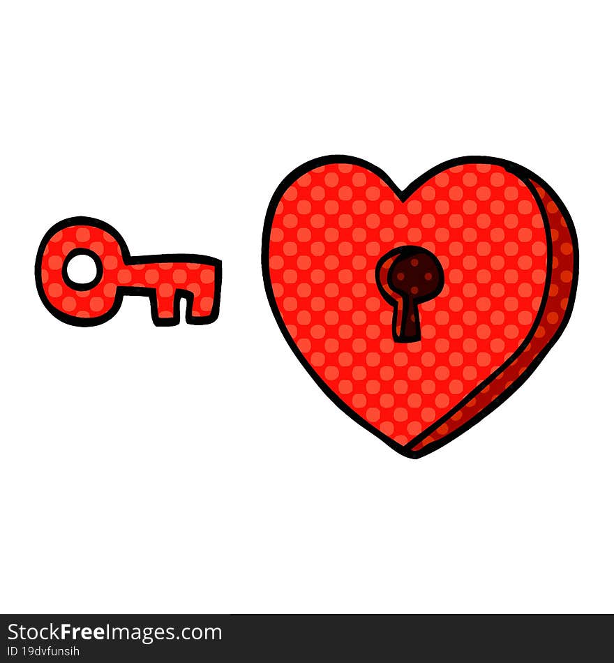 cartoon doodle heart and key