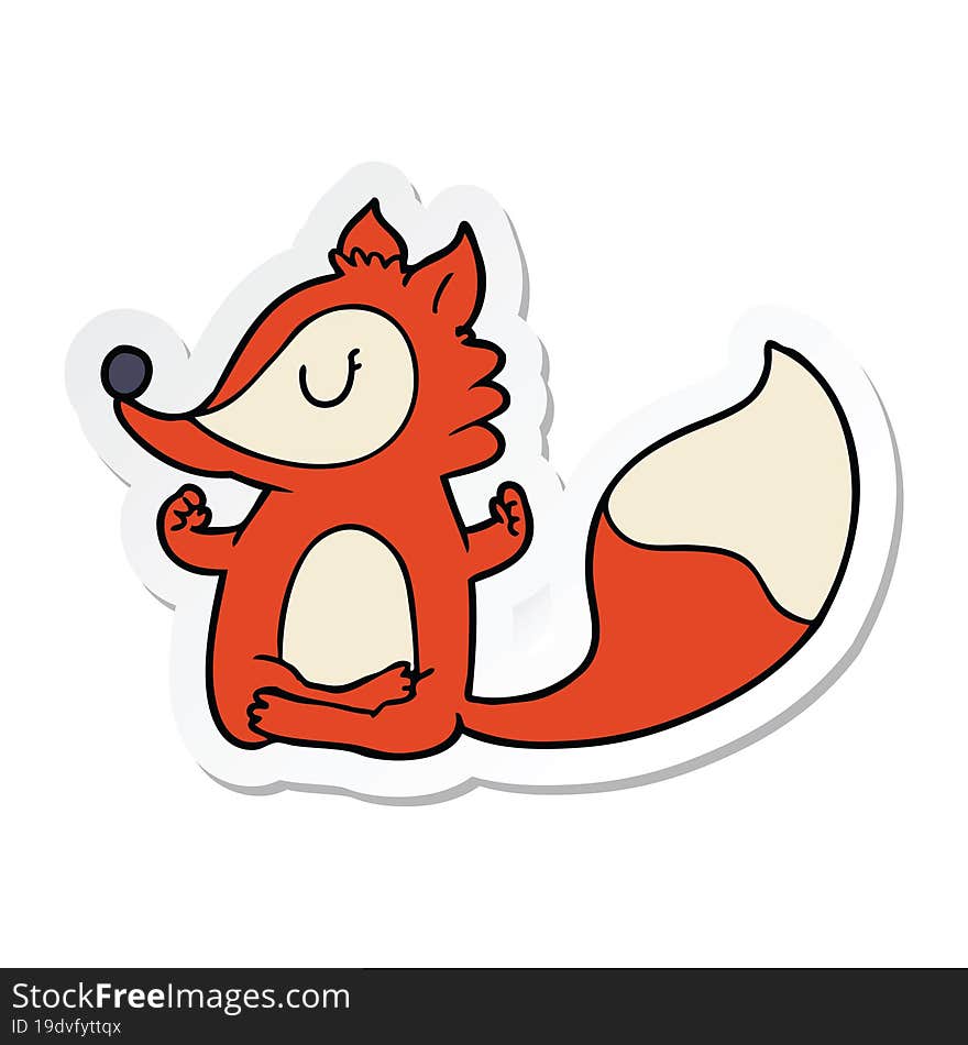 Sticker Of A Cartoon Fox Meditating