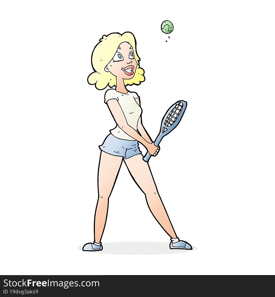 cartoon woman playing tennis