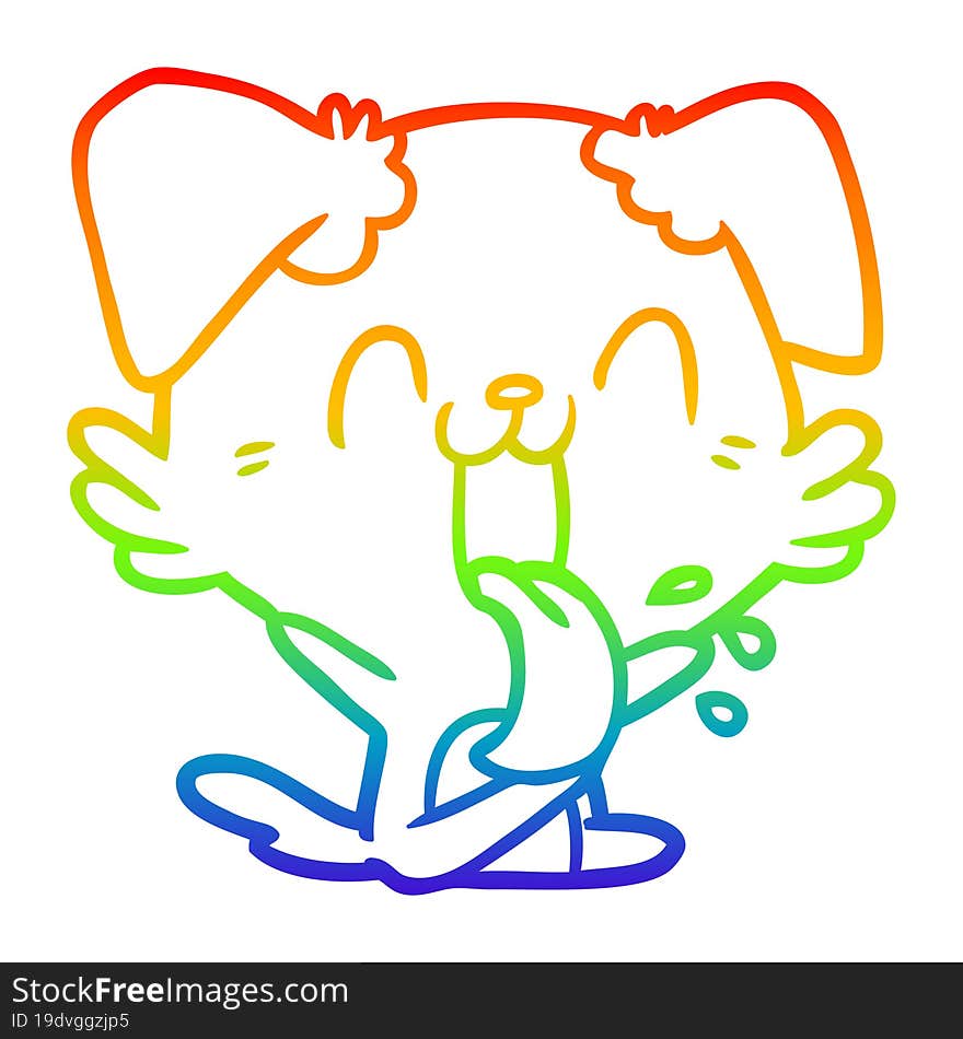 Rainbow Gradient Line Drawing Cartoon Panting Dog Sitting