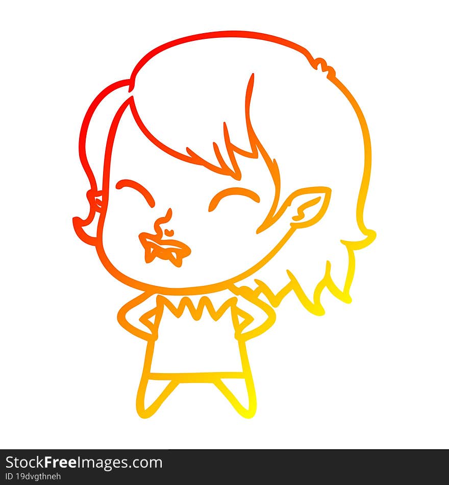 warm gradient line drawing cartoon vampire girl with blood on cheek