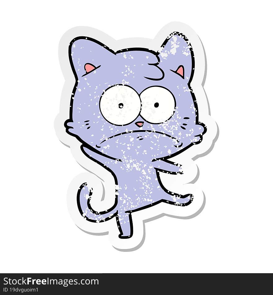 distressed sticker of a cartoon nervous cat