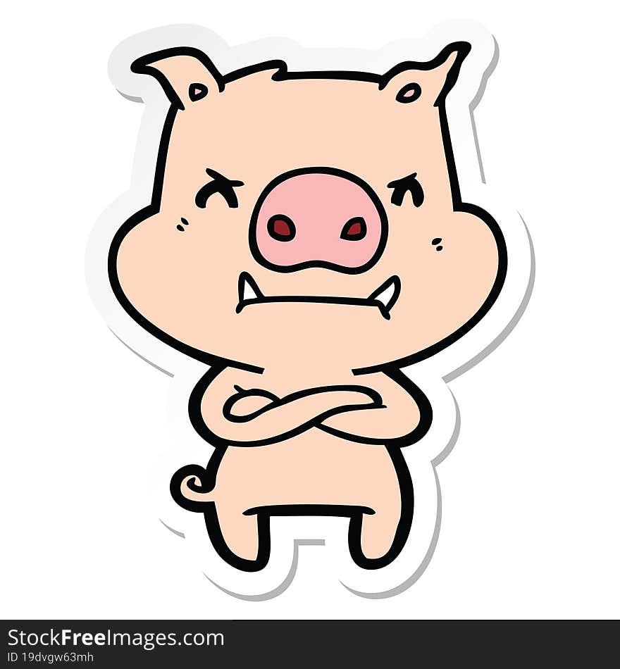 sticker of a angry cartoon pig