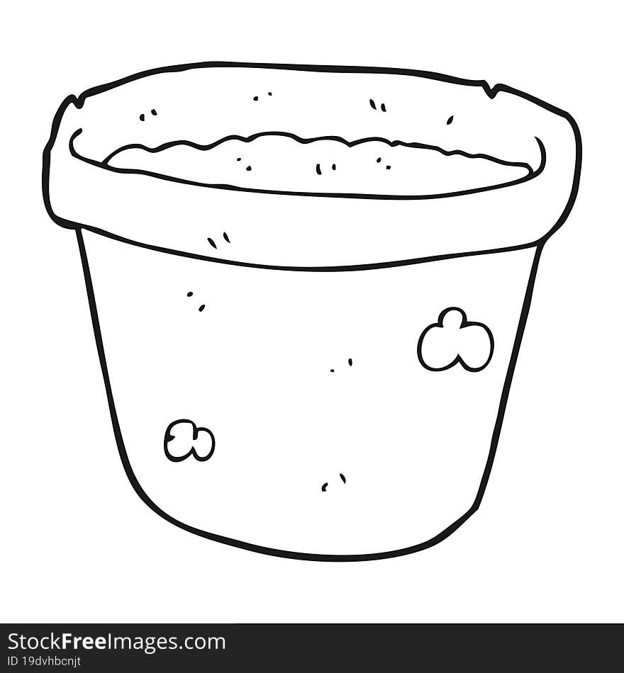 black and white cartoon pot of earth