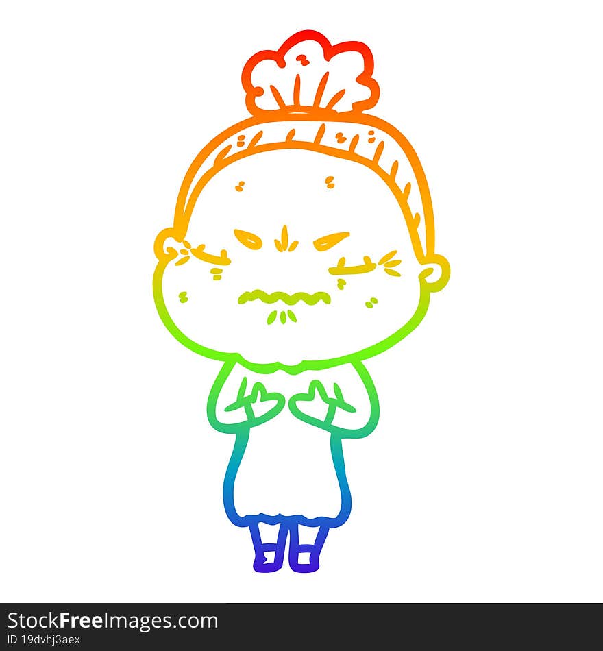 rainbow gradient line drawing cartoon annoyed old lady