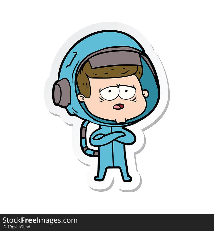 sticker of a cartoon tired astronaut