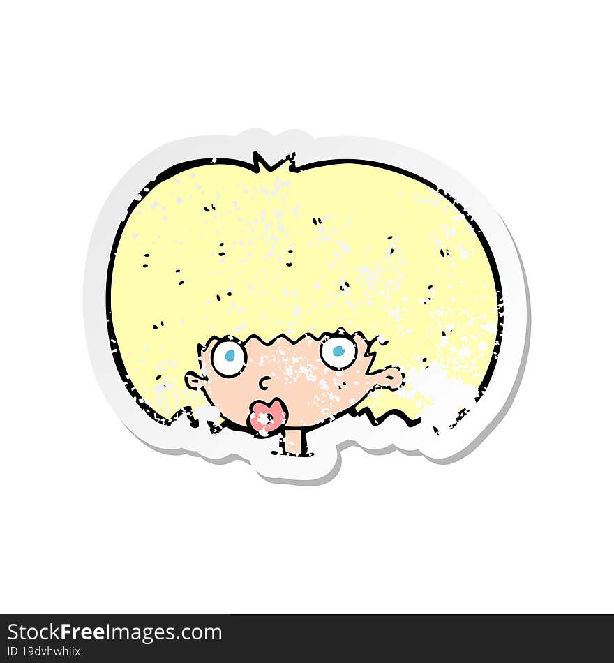 retro distressed sticker of a cartoon surprised woman