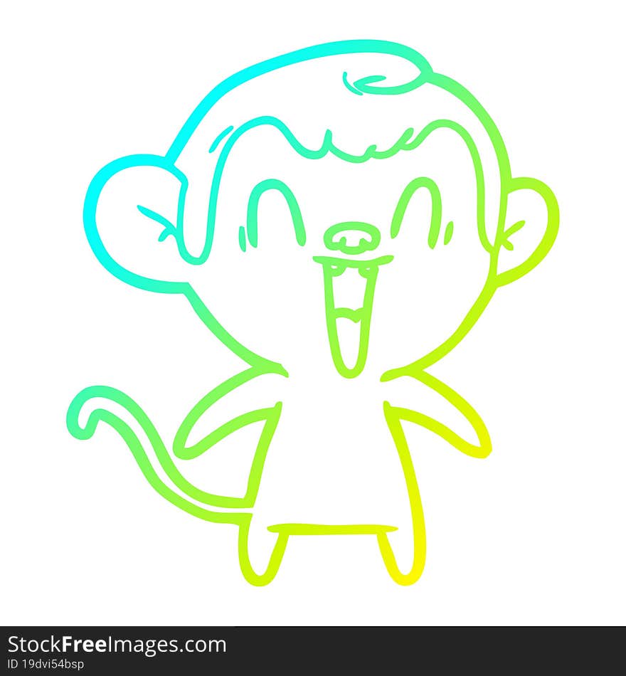 cold gradient line drawing of a cartoon laughing monkey