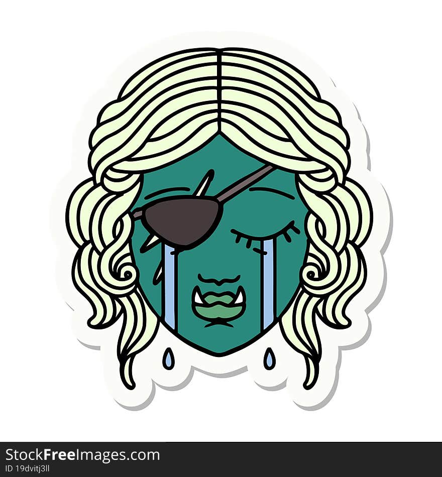 Crying Half Orc Rogue Character Face Sticker