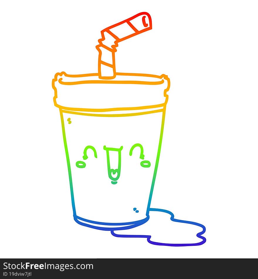 rainbow gradient line drawing of a cute cartoon soda