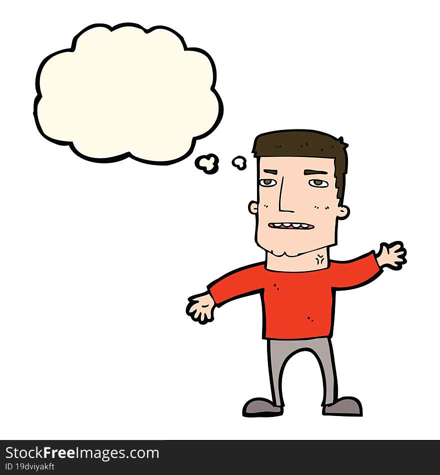 Cartoon Waving Stressed Man With Thought Bubble