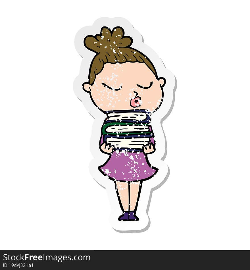 distressed sticker of a cartoon calm woman