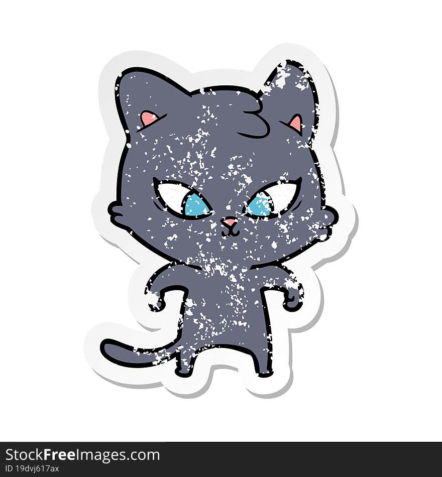 Distressed Sticker Of A Cute Cartoon Cat