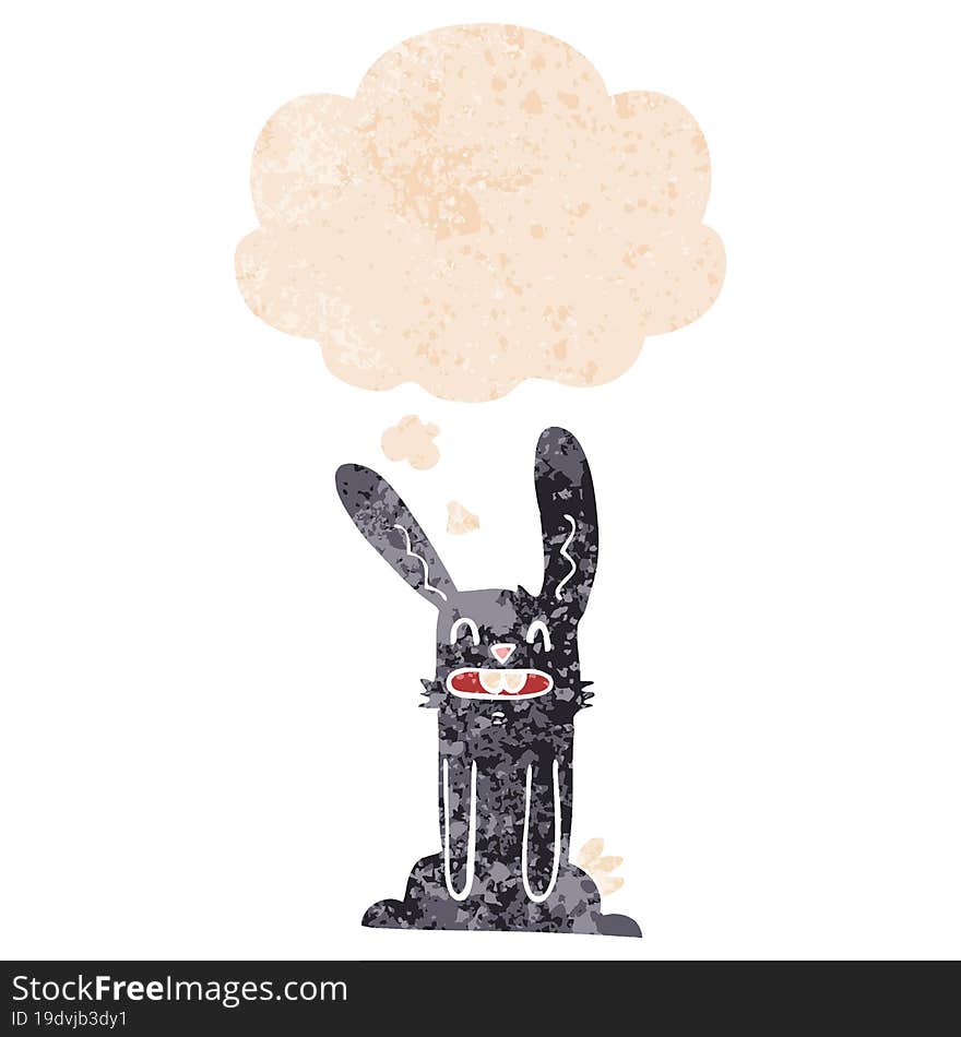 cartoon rabbit with thought bubble in grunge distressed retro textured style. cartoon rabbit with thought bubble in grunge distressed retro textured style