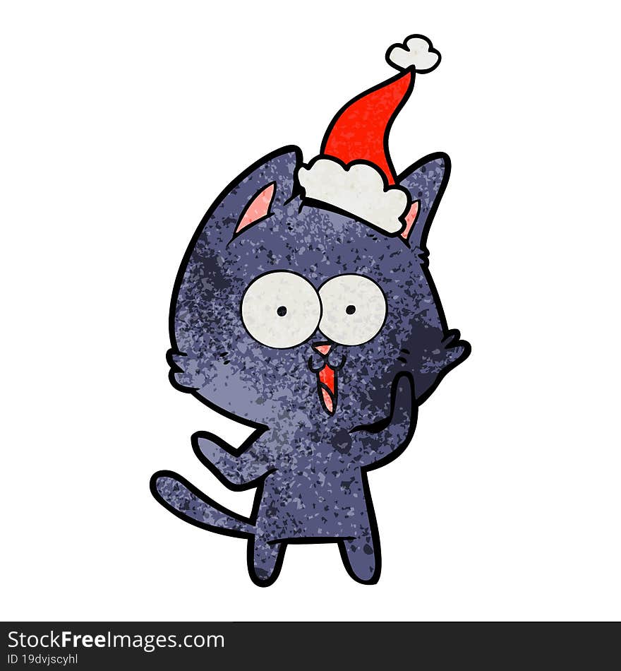 funny textured cartoon of a cat wearing santa hat