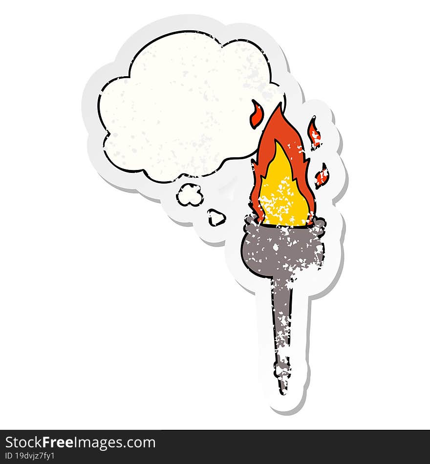 Cartoon Flaming Chalice And Thought Bubble As A Distressed Worn Sticker